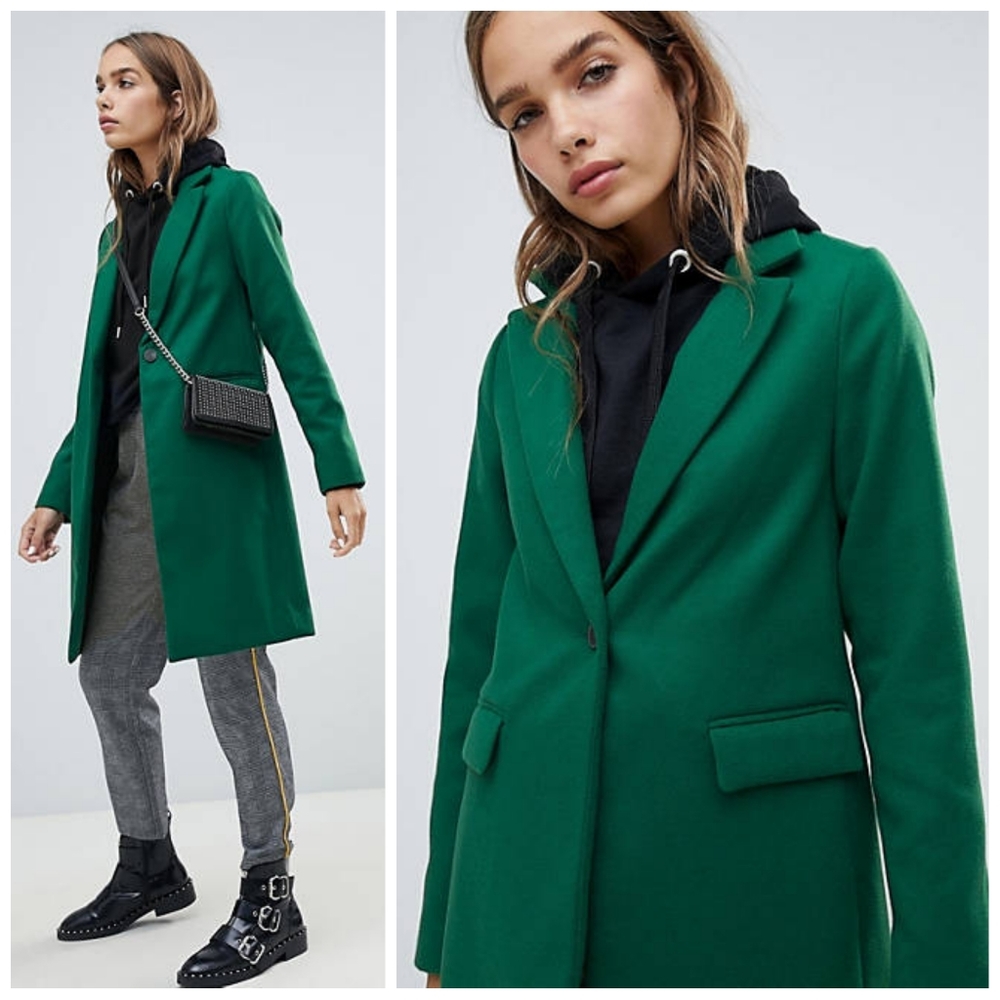 Vibrant Green Longline Coat w/Bottom Closure